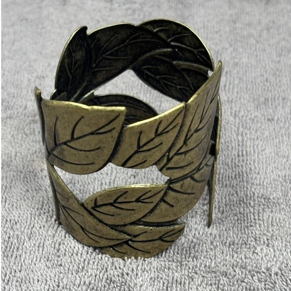 Leaf Cuff Bracelet Hinged‎ Boho Nature Statement Wide Laurel Wreath